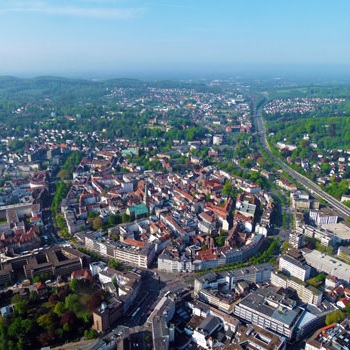Foto zeigt die Bielefelder Innenstadt aus der Vogelperspektive